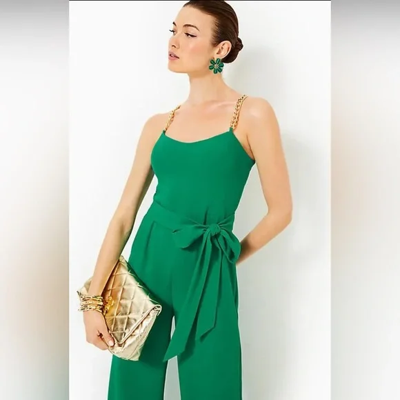 Lilly Pulitzer Zemira Women’s Sleeveless Jumpsuit Fiddle Leaf Green Size 10 - Picture 6 of 17